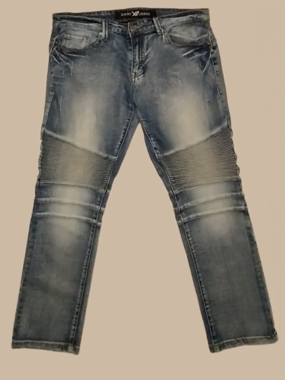 X-Ray Motorcycle Blue Denim Straight Leg Jeans Sz 34x30 Heavy Duty Cotton Blend